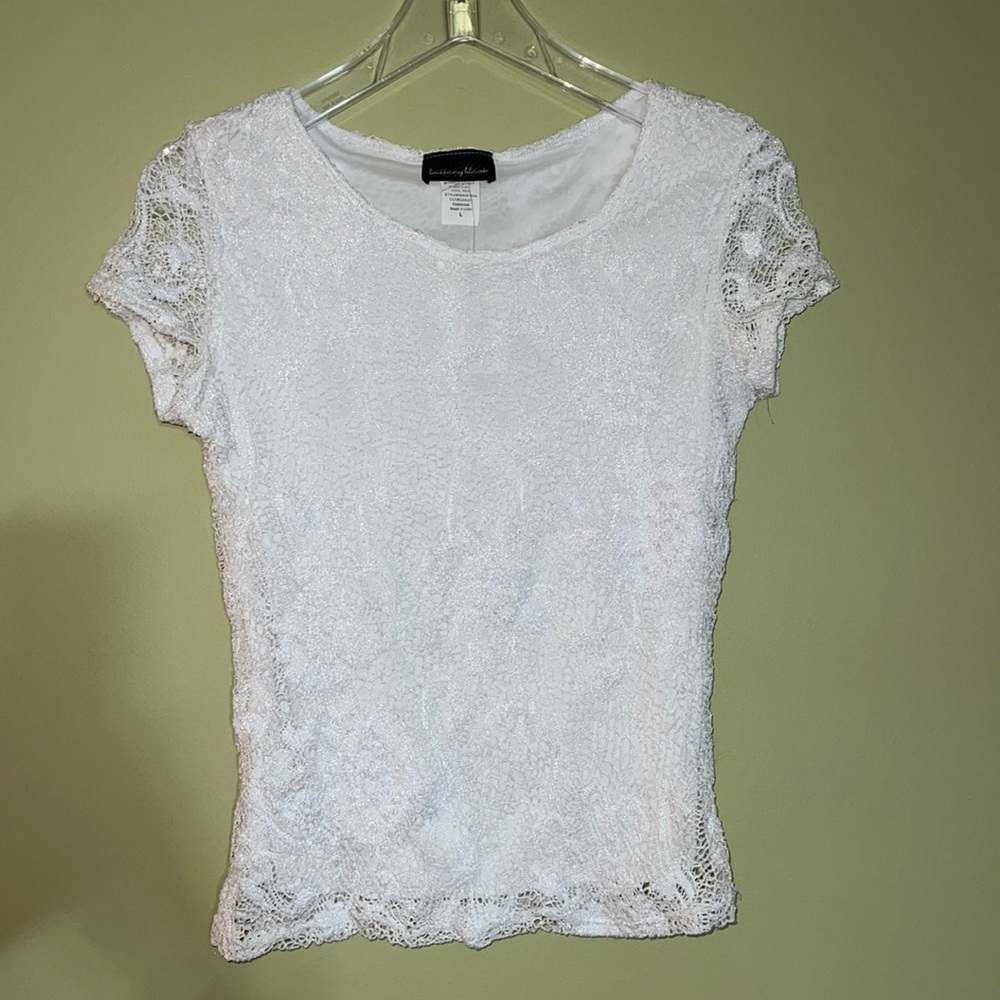 White Sparkly Lace T-Shirt with Connected White Tanktop